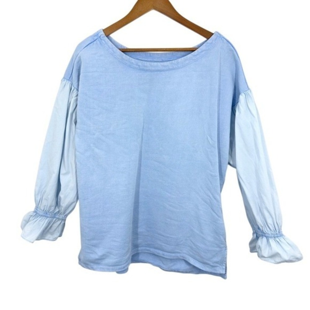Pilcro Light Blue Cotton Blend Long Sleeve Ruffle Cuff Sweatshirt‎ Top Women's M